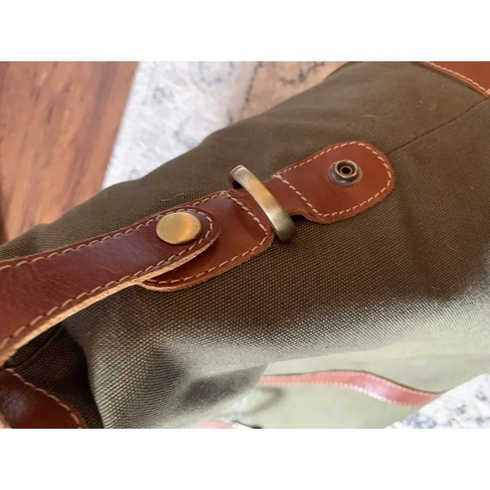 Vintage Canyon Outback Green Canvas & Leather Tote Bag 